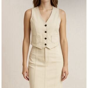 Anthropologie Belle Vere Cream Denim Vest Size S Ivory Boho Country Festival